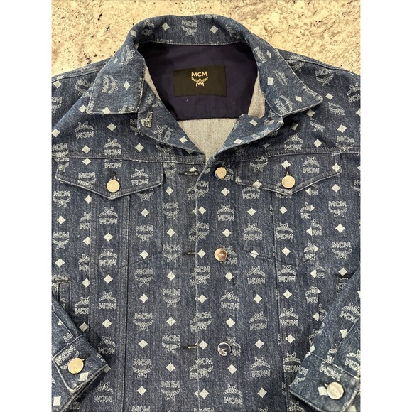 MCM Jackets & Blazers - MCM Blue Jean Monogram Logo Woven Denim Jacket Size 44 EUC